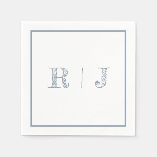 Monogram Initials Dusty Blue Modern Wedding Serviette (Vorderseite)