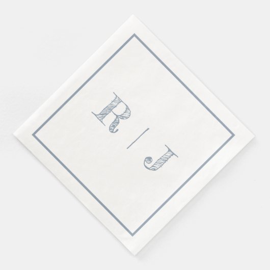 Monogram Initials Dusty Blue Modern Wedding Serviette (Ecke)