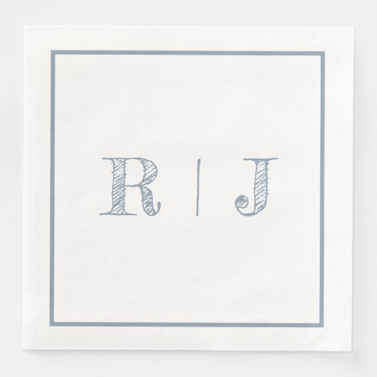 Monogram Initials Dusty Blue Modern Wedding Serviette (Vorderseite)