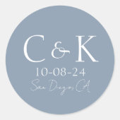 Monogram Initials Dusty Blue Wedding Runder Aufkleber (Vorderseite)