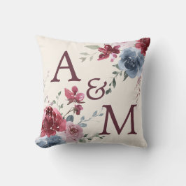 Monogram Initials Dusty Rose Blue Floral Ivory Kissen