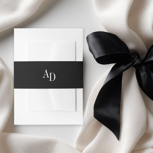 Monogram initials elegant black ivory wedding einladungsbanderole