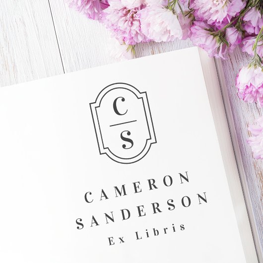 Monogram initials elegant border Ex Libris book Gummistempel