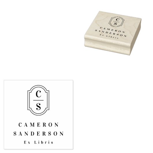 Monogram initials elegant border Ex Libris book Gummistempel (Stempel)