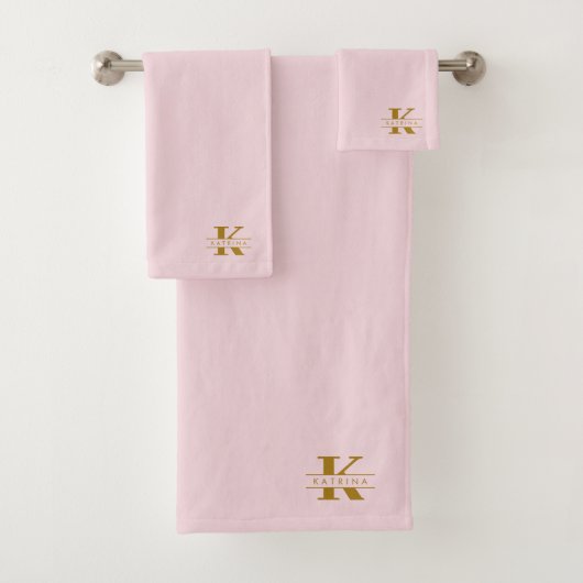 Monogram Initials Elegant Modernes Blush Pink Gold Badhandtuch Set (Insitu)