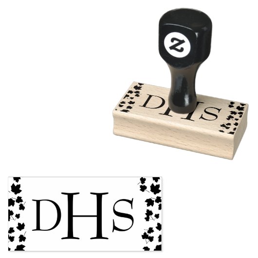 Monogram Initials Falling Maple Blätter Briefmarke Gummistempel (Stempel)