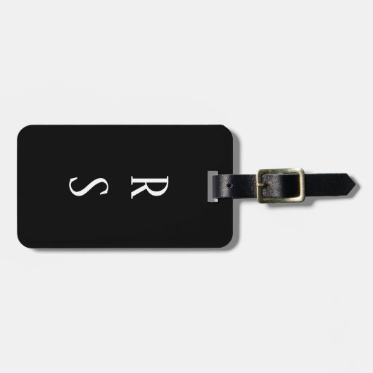 Monogram Initials Gift Schwarz-weißen Individuelle Gepäckanhänger (Vorderseite horizontal)