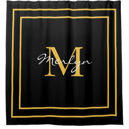 Monogram Initials Gold Black Individuelle Name 202 Duschvorhang (Vorderseite)
