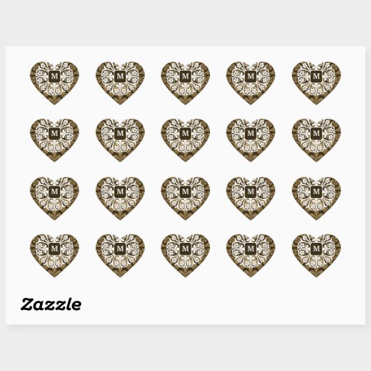 Monogram Initials Gold Heart Stickers (Blatt)