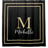 Monogram Initials Gold Schwarz-weiß Individuelle N Duschvorhang (Vorderseite)