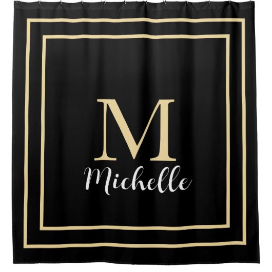 Monogram Initials Gold Schwarz-weiß Individuelle N Duschvorhang (Vorderseite)
