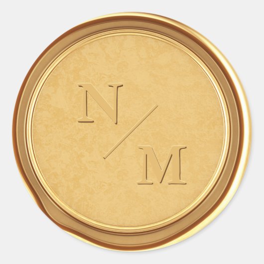 Monogram Initials Gold Wax Wedding Envelope Runder Aufkleber (Vorderseite)