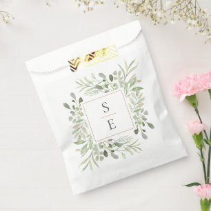 Monogram Initials Greenerage Foliage Wedding Geschenktütchen