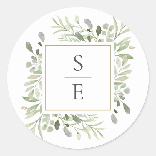 Monogram Initials Greenery Modern Gold Wedding Runder Aufkleber (Vorderseite)