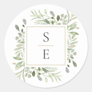 Monogram Initials Greenery Modern Gold Wedding Runder Aufkleber