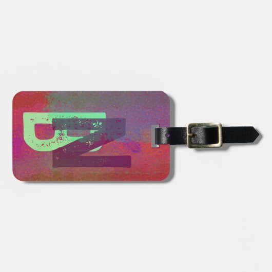 Monogram Initials Grunge Funky Purple Green Art Gepäckanhänger (Vorderseite horizontal)