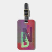 Monogram Initials Grunge Funky Purple Green Art Gepäckanhänger (Vorderseite vertikal)