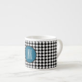 Monogram Initials, Hahnentrittmuster Ocean Blue 6o Espressotasse (Vorderseite Rechts)