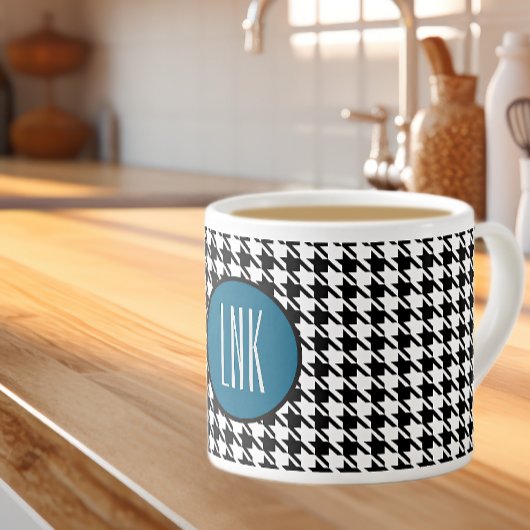 Monogram Initials, Hahnentrittmuster Ocean Blue 6o Espressotasse