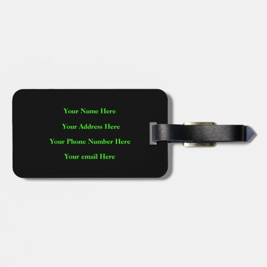 Monogram Initials Herringbone Pattern Neon Green Gepäckanhänger (Rückseite horizontal)