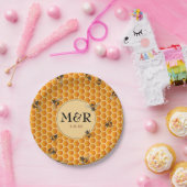 Monogram Initials Honeycomb Bees Gold Pappteller (Party)
