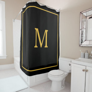 Monogram Initials Individuelle Name Gold Black Ele Duschvorhang