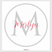 Monogram Initials Individuelle Name Grau-Rot Aufkleber (Blatt)