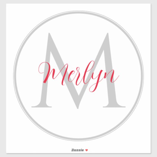 Monogram Initials Individuelle Name Grau-Rot Aufkleber (Blatt)