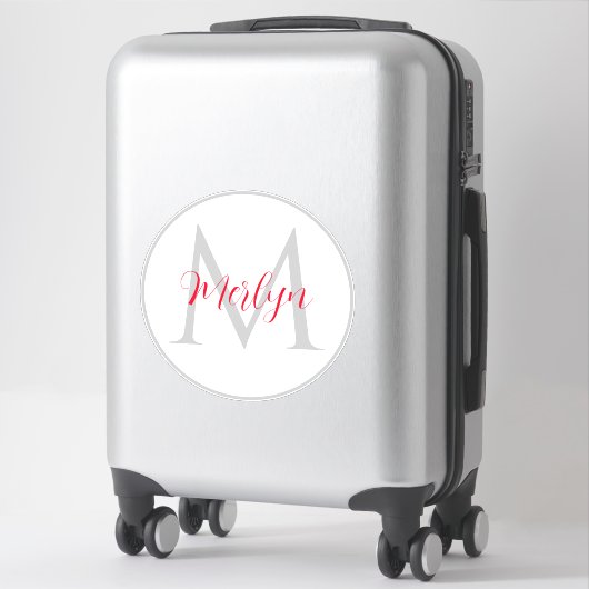 Monogram Initials Individuelle Name Grau-Rot Aufkleber (Koffer)