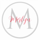 Monogram Initials Individuelle Name Grau-Rot Aufkleber (Vorderseite)