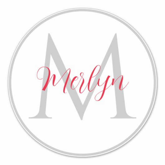 Monogram Initials Individuelle Name Grau-Rot Aufkleber (Vorderseite)