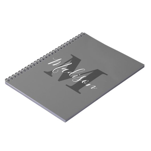 Monogram Initials Individuelle Name Grau Weiß Cool Notizblock (Linke Seite)