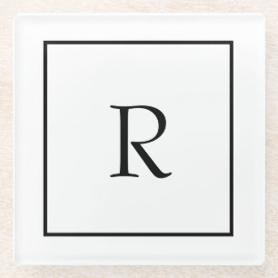 Monogram Initials Individuelle Name Schwarz-weiß T Glasuntersetzer