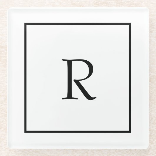 Monogram Initials Individuelle Name Schwarz-weiß T Glasuntersetzer (Vorderseite)