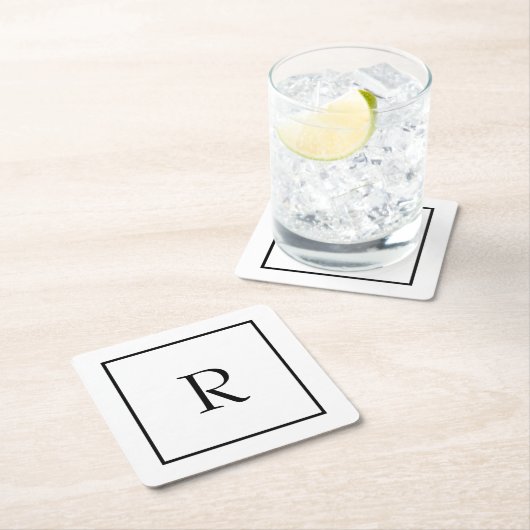 Monogram Initials Individuelle Name Schwarz-weiß T Rechteckiger Pappuntersetzer (Vor Ort)