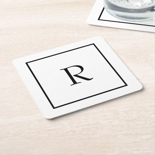 Monogram Initials Individuelle Name Schwarz-weiß T Rechteckiger Pappuntersetzer (angewinkelt)