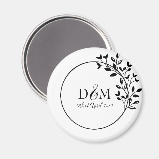 Monogram Initials Laurel Branch Wedellogo Magnet (Vorderseite/Rückseite)