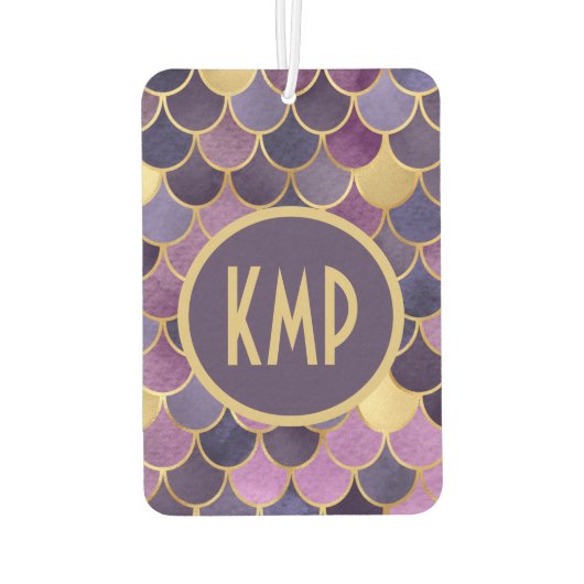 Monogram Initials Lila Gold Mermaid Scales Autolufterfrischer (Rückseite)