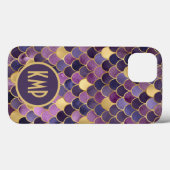 Monogram Initials Lila Gold Mermaid Scales Case-Mate iPhone Hülle (Rückseite (Horizontal))