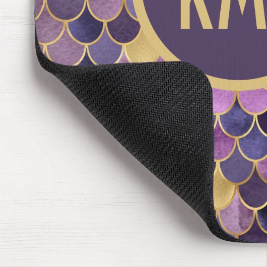 Monogram Initials Lila Gold Mermaid Scales Mousepad (Ecke)