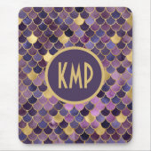 Monogram Initials Lila Gold Mermaid Scales Mousepad (Vorne)
