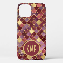 Monogram Initials Lila Gold Red Mermaid Scales Case-Mate iPhone Hülle