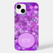 Monogram Initials Lila Silver Mermaid Scales Case-Mate iPhone Hülle (Rückseite)