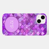 Monogram Initials Lila Silver Mermaid Scales Case-Mate iPhone Hülle (Rückseite (Horizontal))