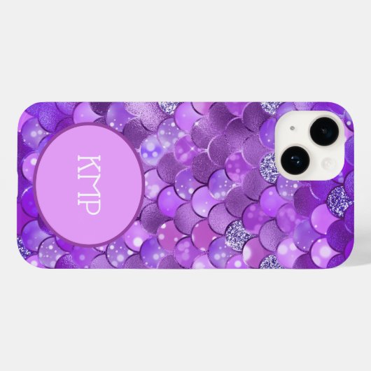 Monogram Initials Lila Silver Mermaid Scales Case-Mate iPhone Hülle (Rückseite (Horizontal))