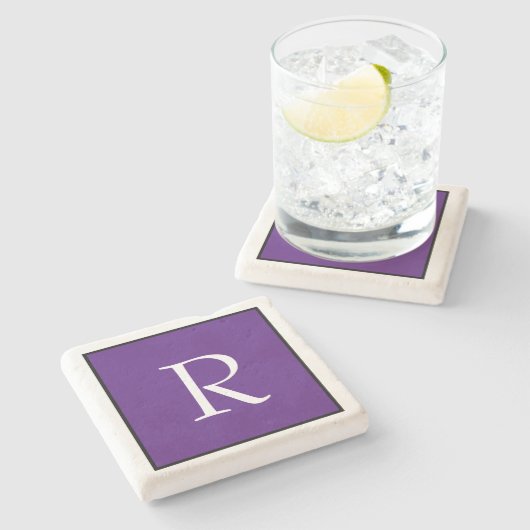 Monogram Initials Lila weißer Individuelle Name Steinuntersetzer (Seitenansicht)