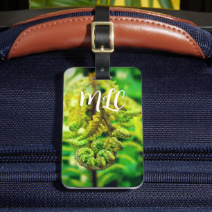 MONOGRAM INITIALS LUSH GREEN FERN FROND KORU FOTO GEPÄCKANHÄNGER