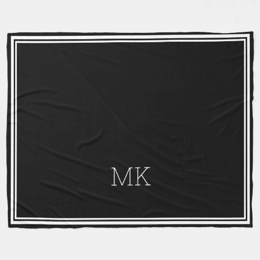 Monogram Initials Modern Minimal Frame Black White Fleecedecke (Vorderseite (Horizontal))