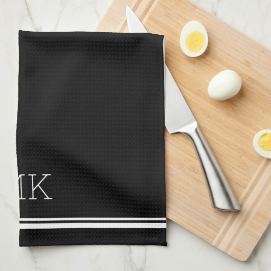 Monogram Initials Moderne Minimallinien Schwarz Geschirrtuch (Viertel Falte)