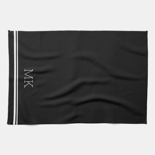 Monogram Initials Moderne Minimallinien Schwarz Geschirrtuch (Horizontal)